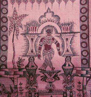 Indian Saree Women Wrap Dress Recycled Fabric Vintage Pure Silk Craft Fabric Scenery Printed Art Decor Pink Sari 5Yd Curtain Drape