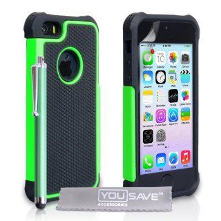 iPhone 5S Case Black / Green Tough Grip Combo Silicone Cover With Stylus Pen Cell Phones & Accessories