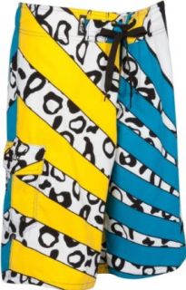 EXLeoStripeBoard0684 Mens Dual Color Leopard Striped Print Skate Surf Board Short / Swim Trunks   Yellow / Blue   Small at  Men�s Clothing store
