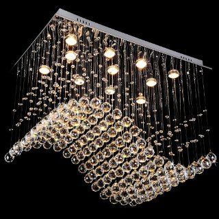 Contemporary 11 Light Crystal Wave Chandelier, 20W x 32L x 24H   Wall Porch Lights  
