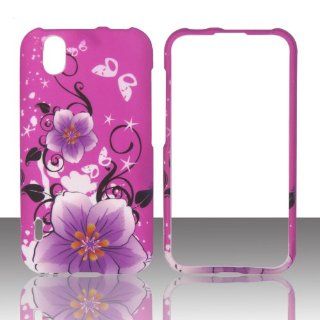 Purple Flower on Pink LG Marquee Ignite LS / US855 Boost Mobile, Sprint Case Cover Phone Snap on Cover Case Faceplates Cell Phones & Accessories