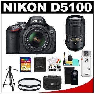 Nikon D5100 16.2 MP Digital SLR Camera & 18 55mm G VR DX AF S Zoom Lens with 55 300mm VR Lens + 32GB Card + Case + (2) Filters + Remote + Tripod + Cleaning Kit  Digital Slr Camera Bundles  Camera & Photo