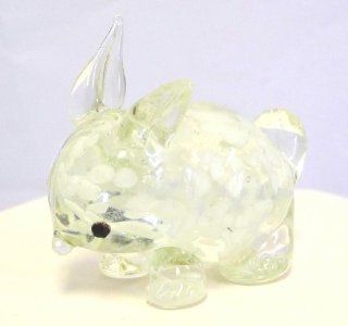 Hand made Blown Glass Art Figurine, Glass Animal, Collectable, Clear Glass Rabbit. Size Approx 2 1/2" X 1 1/2" X 1"  