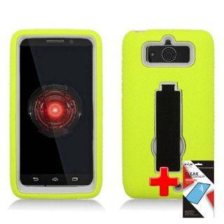 Motorola Droid Mini XT1030 (Verizon) 2 Piece Silicon Soft Skin Hard Plastic Kickstand Case Cover, Yellow/Black + LCD CLEAR SCREEN PROTECTOR Cell Phones & Accessories