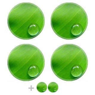Dew Drop on Green Leaf Round Coaster (6 Piece) Circle Set Fabric Rubber 5 1/8 Inch (130mm) Size Coaster Cup Mug Can Water Bottle Drink Coasters Stain Resistance Collector Kit Kitchen Table Top Desk Kitchen & Dining