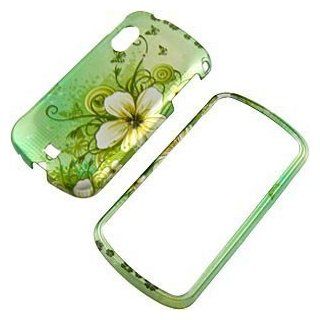 White Flowers Green Protector Case for Samsung Stratosphere i405 Cell Phones & Accessories