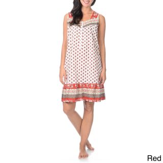 La Cera La Cera Womens Flower Print Nightgown Sweetheart Neckline Button Placket Flounce Hem Red Size M (8  10)