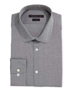 Long Sleeve Textured Solid Shirt, Coal Dust