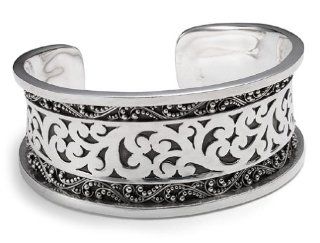 Sterling Silver Thin Cutout and Granulated Cuff Bracelet by Lois Hill Jewelry