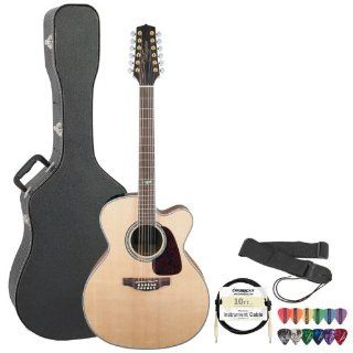 Takamine GJ72CE 12NAT Jumbo Cutaway 12 String Acoustic Electric Guitar w/ Strap, Cable, Pick Sampler & Hard Case Musical Instruments