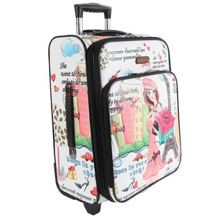 Nicole Lee Shopping Girl Print 21 inch Expandable Rolling Carry on Laptop Upright Suitcase