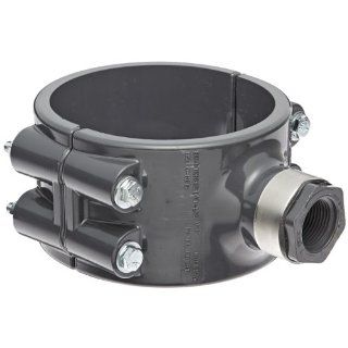 Spears 867 SR Series PVC Clamp On Saddle with EPDM O Ring, Zink Bolt, Stainless Steel Reinforced Outlet, Schedule 80, 4" IPS OD x 3/4" NPT Female Industrial Pipe Fittings