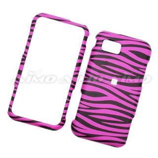 Samsung Eternity A867 A 867 AT&T Rubberized Snap On Protector Hard Case Rubber Feel Leather Paint Cover Black & Hot Pink Zebra 09 