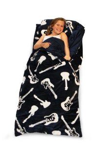 Thro Ltd. Guitars Collection Microluxe 60 by 65 Sleeping Bag with Attached Pillow, Navy/Black/White   Slumber Bags