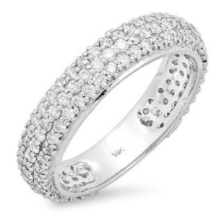 1.30 Carat (ctw) 14K White Gold Round White Diamond Ladies Pave Set Anniversary Wedding Eternity Ring Band Jewelry
