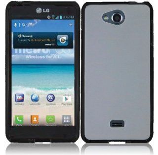 For LG Spirit 4G MS870 PC+TPU Softgrip Hard Hybrid Gummy Gel Case Cover BLACK/CLEAR Accessory Cell Phones & Accessories