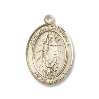 Large Detailed Men's 14kt Solid Gold Pendant O/L Our Lady of Tears Medal 1 x 3/4 Inches  7346  Comes with a Black velvet Box Jewelry
