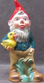 Heissner Garden Gnome Zwerg Elf Pixie w/ Chick or Duck   Discontinued Item  Outdoor Statues  Patio, Lawn & Garden