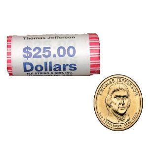 2007 Thomas Jefferson Uncirculated Presidential $1 Dollar Coin Roll of 25 Coins  