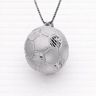 Sterling Silver 3 d Soccer Ball with Diamond Cut Accents with Box Chain Jewelry
