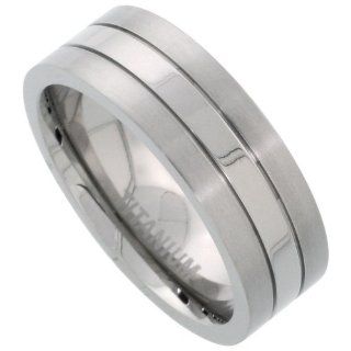 Titanium 7 mm (9/32 in.) Comfort Fit Flat Wedding Band Ring Stripe Center (Available in Sizes 7 to14) size 12 Jewelry