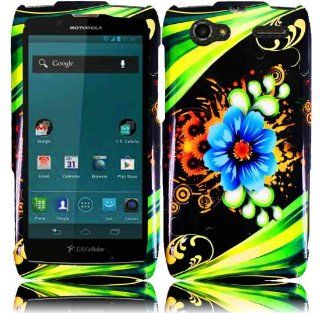 For Motorola Yangtze Electrify 2 XT881 XT885 XT886 XT889 MT887 Hard Design Cover Case Aqua Flower Cell Phones & Accessories