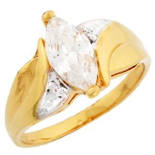 10k Yellow Gold Marquise CZ Engagement Ring with Round Cut Side Detail Jewelry