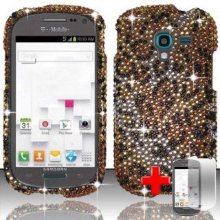 Samsung Galaxy Exhibit T599 (T Mobile) 2 Piece Snap On Rhinestone/Diamond/Bling Plastic Case Cover, Gold/Silver/Black Cheetah Spot Pattern Cover + LCD Clear Screen Saver Protector Cell Phones & Accessories