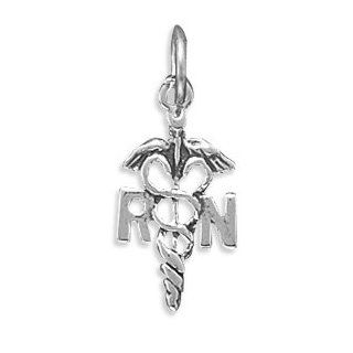 Sterling Silver Charm Pendant Registered Nurse Caduceus RN Tarnish Resistant Finish Jewelry