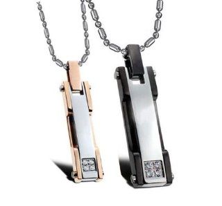 Post Modern Stainless Steel Couples Necklace Pendant Dog Tag Style Set 22" Chains Engravable Jewelry