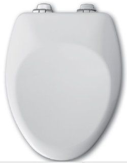 Church 885NISL 000 Elongated Closed Front Soft Close Molded Wood Toilet Seat with Brushed Nickel Fi, White    