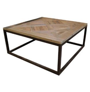 Gramercy Modern Rustic Reclaimed Parquet Wood Iron Coffee Table   Wood And Iron Coffee Tables