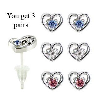 Hearts studs earrings   hypo allergic UPVC posts   white gold plated so looks like real   you get a set of 3   easy to wear, suitable for everyday wear GlitZ JewelZ Jewelry