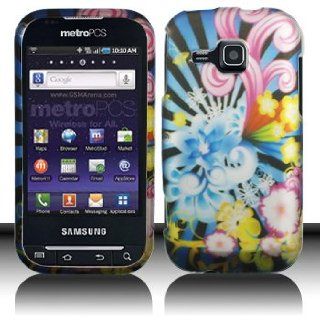 Black Blue Purple Pink Yellow Wave Flower Rubberized Snap on Design Hard Case Faceplate for Metropcs Samsung Galaxy Indulge R910 Cell Phones & Accessories