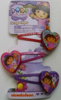 Dora Large Hearts   Hair Snap Clips (3) Clothing