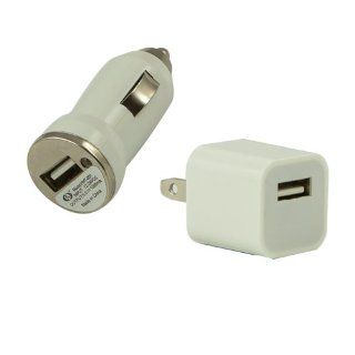 White Mini Universal USB Car Charger + USB AC home Wall Charger Fits iPod Touch iPhone 2G 3G 3GS 4 4S 5 Cell Phones & Accessories