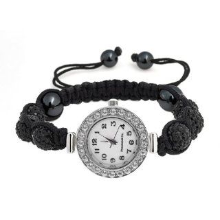 10 Carat Black Cz Crystal Total Weight Shamballa Quartz Watch. Adjustable Band Jewelry