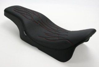 Drag Specialties Spoon Style Seat   Red Flame Stitching 0801 0446 Automotive