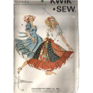 Kwik Sew 914 Square Dance Dress Sewing Pattern, with Attached Circle Gored Skirt with Hem Flounce Eyelet Laced or Self Belts, and Sweetheart Neckline Bodice with Puffed Ruffle Sleeves. kwik sew patterns Books