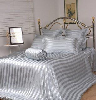 Orifashion Luxury 9 Pieces 100% Mulberry Silk Bedding Set, Solid Stripes  Silver, Size California King   Bedding Collections