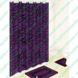 Purple and Black Zebra 15 piece Bathroom Set 2 rugs/mats, 1 fabric Shower Curtain, 12 fabric Covered Rings   Bathroom Accessory Sets