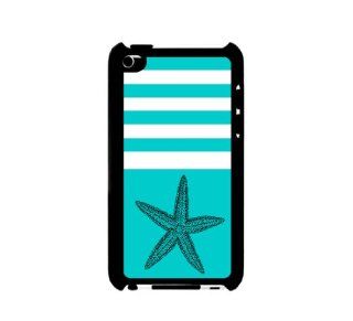 I Pod 4 Touch Case Thinshell Case Protective I Pod 4G Touch Case Shawnex Starfish Teal Nautical Stripes Cell Phones & Accessories
