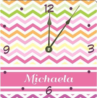 Rikki KnightTM "Michaela" Pink Chevron Name Design 6" Art Desk Clock   Wall Clocks
