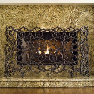 Classic Two Panel Iron Fireplace Screen   Antique Gray, Without Mesh Backing   Frontgate  