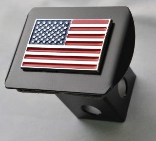 USA US American Flag 3d Chrome Emblem on Black Trailer Metal Hitch Cover Fits 2" Receivers Automotive