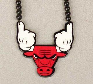 Boy&girl's Fashion Necklace Wooden Necklace Hiphop NBA Chicago Bulls Logo Fashion Punk Pendant   Personal Necklace Fans