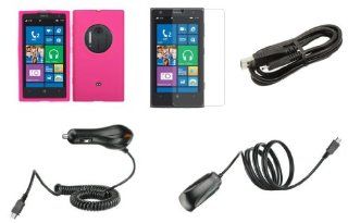 Nokia Lumia 1020   Accessory Kit   Hot Pink Silicone Gel Cover + Atom LED Keychain Light + Screen Protector + Wall Charger + Car Charger + Micro USB Cable Cell Phones & Accessories