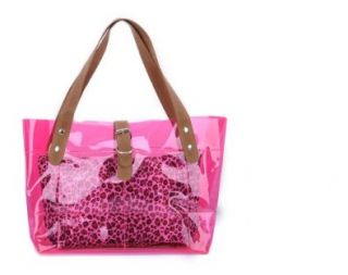 Anna&zero New Waterproof Women Lady's Leopard Grain Transparent Jelley Beach Bag Handbags Clutch Bags hot pink one Shoes