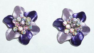 Light & Dark Purple Flower Clip on Earrings Jewelry