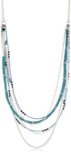 Kenneth Cole New York "Urban Seychelle" Turquoise Color and Brown Bead Multi Chain Long Necklace Jewelry